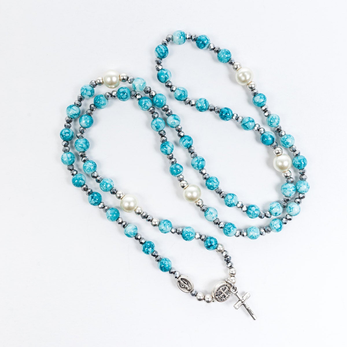 Rosary Wrap Bracelet/Blue Hematite & Pearl