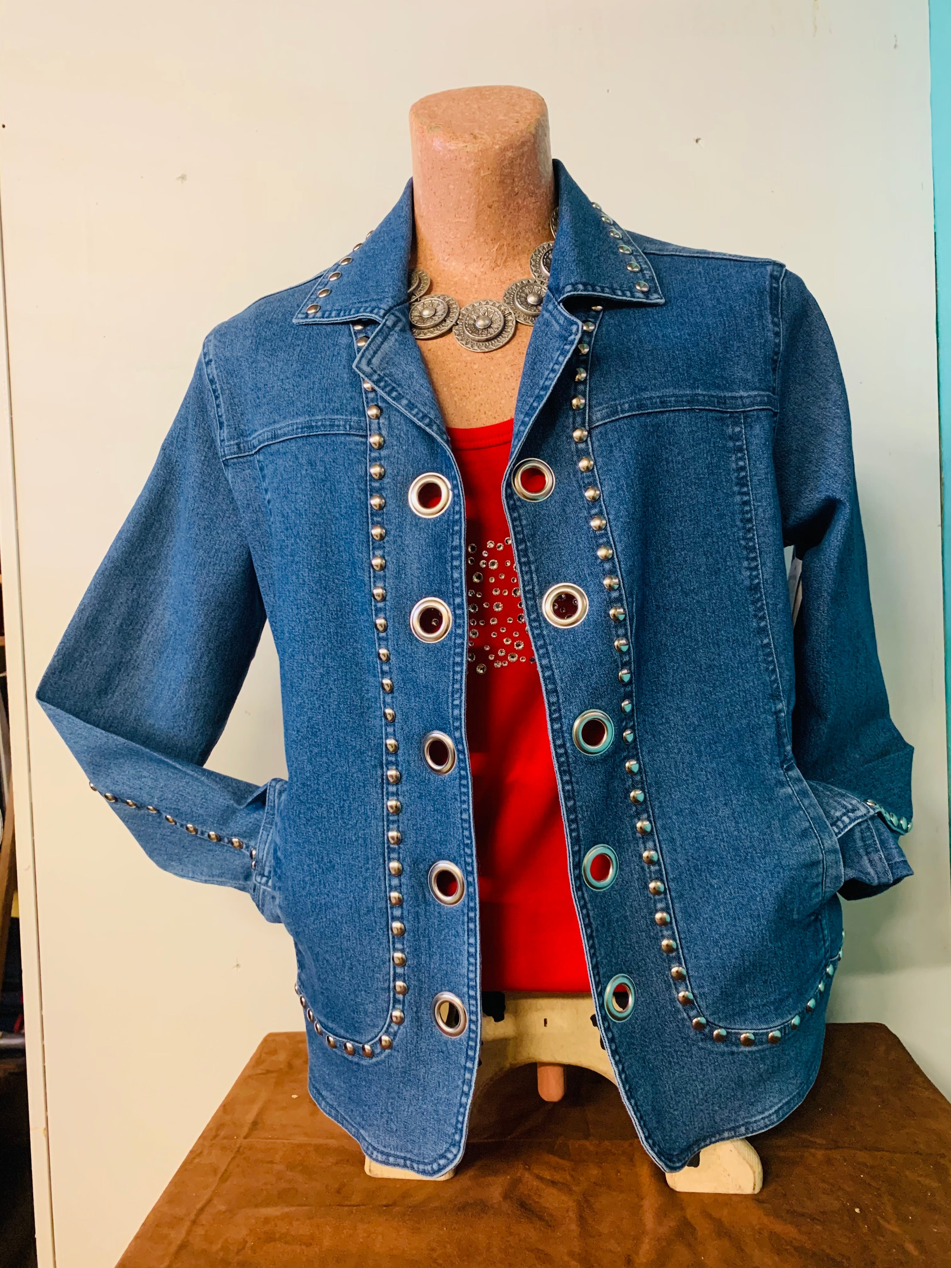Denim Jacket with Silver Studs & Grommets