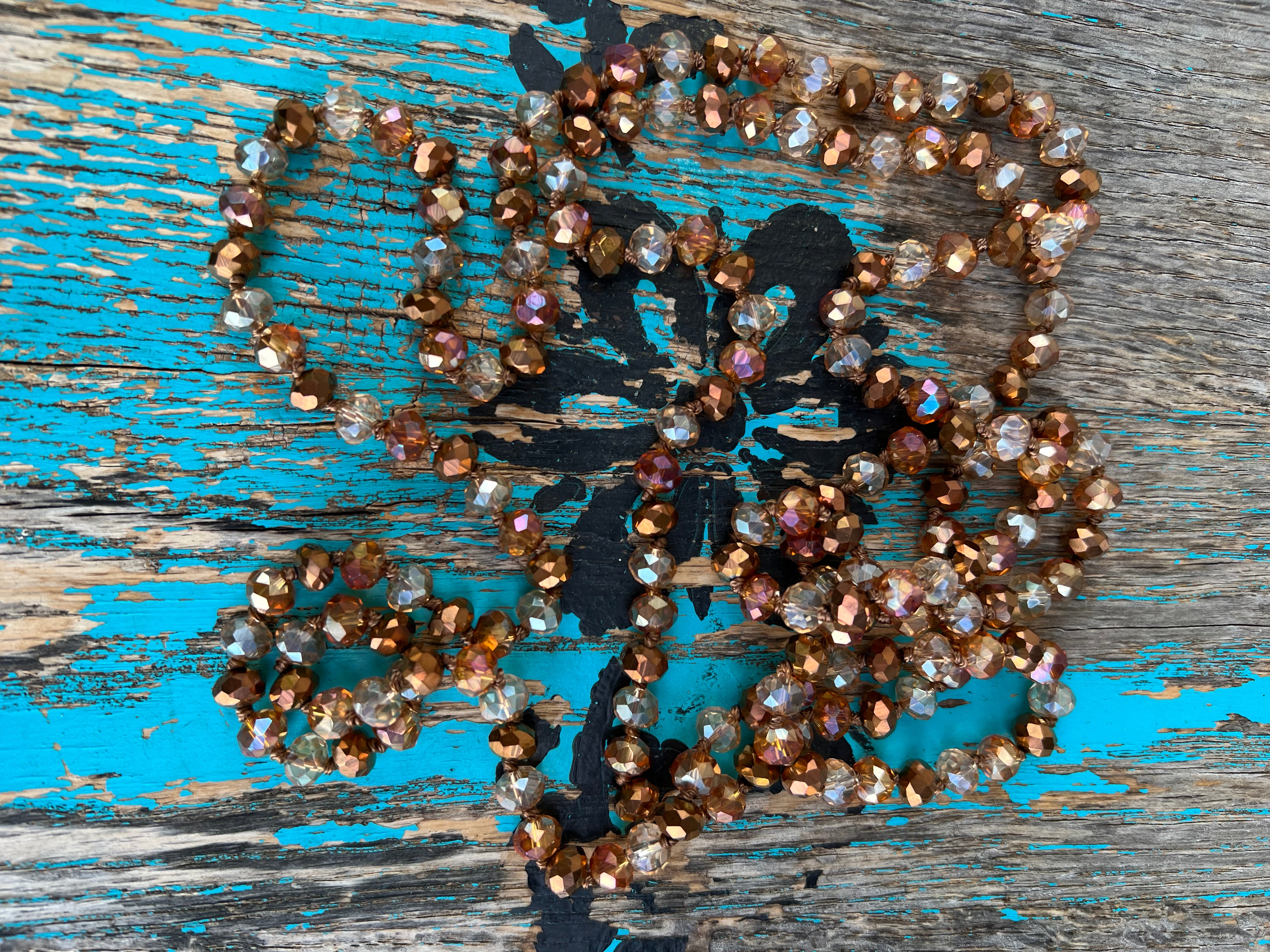 60" Shades of Brown Hand Knotted  Bead Necklace