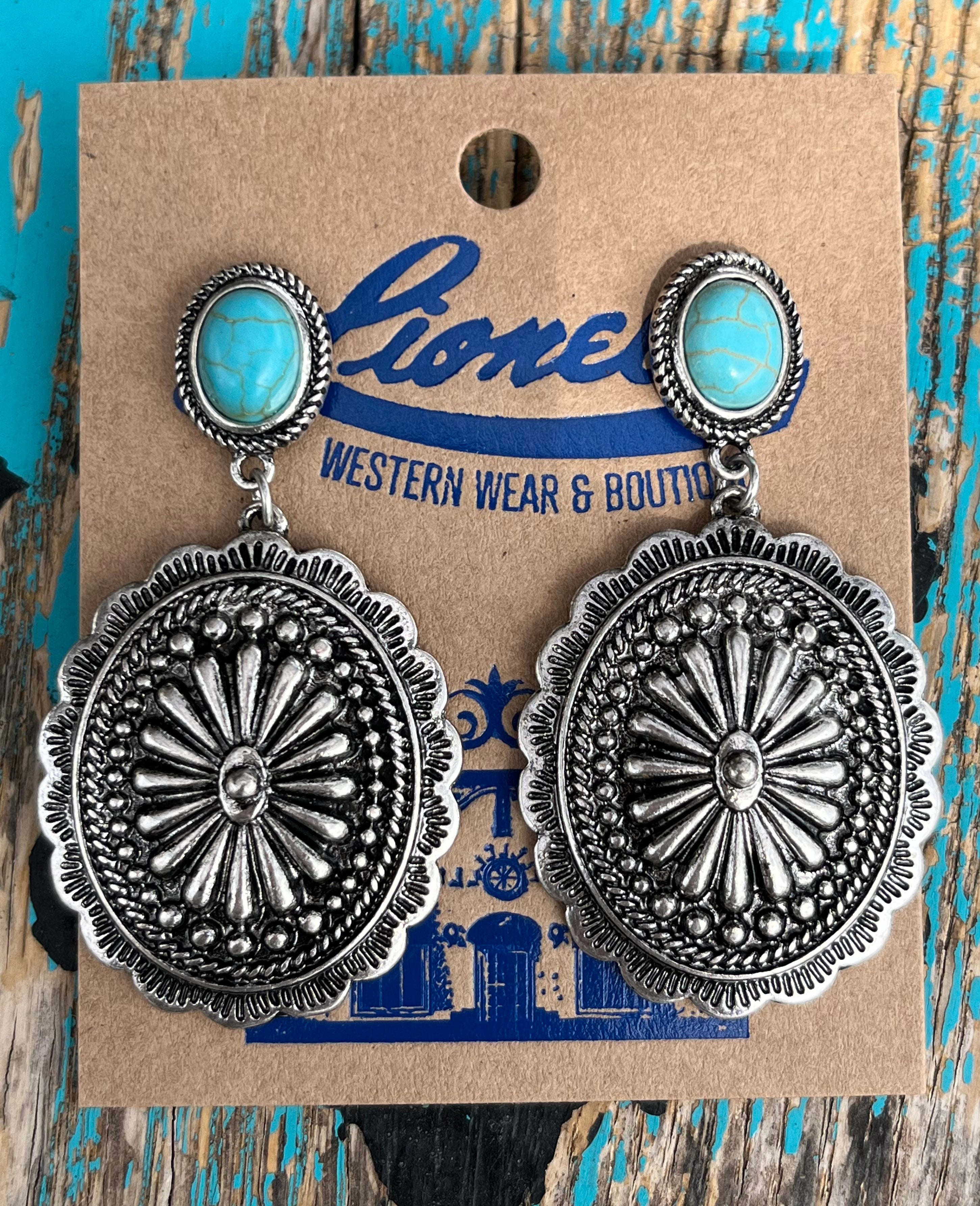 Turquoise & Silver Oval Concho Earring
