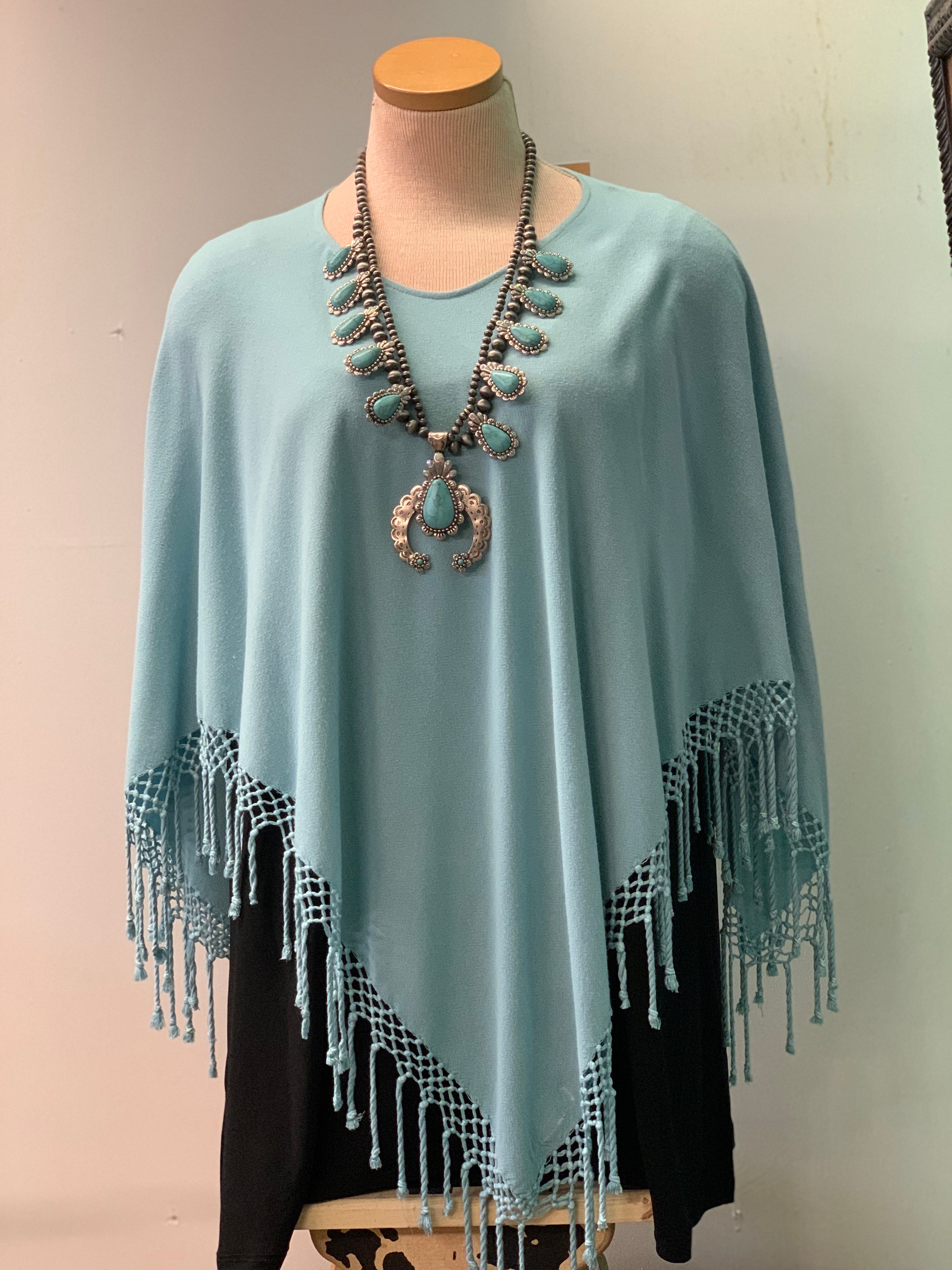 Fringed Poncho In Solid Colors