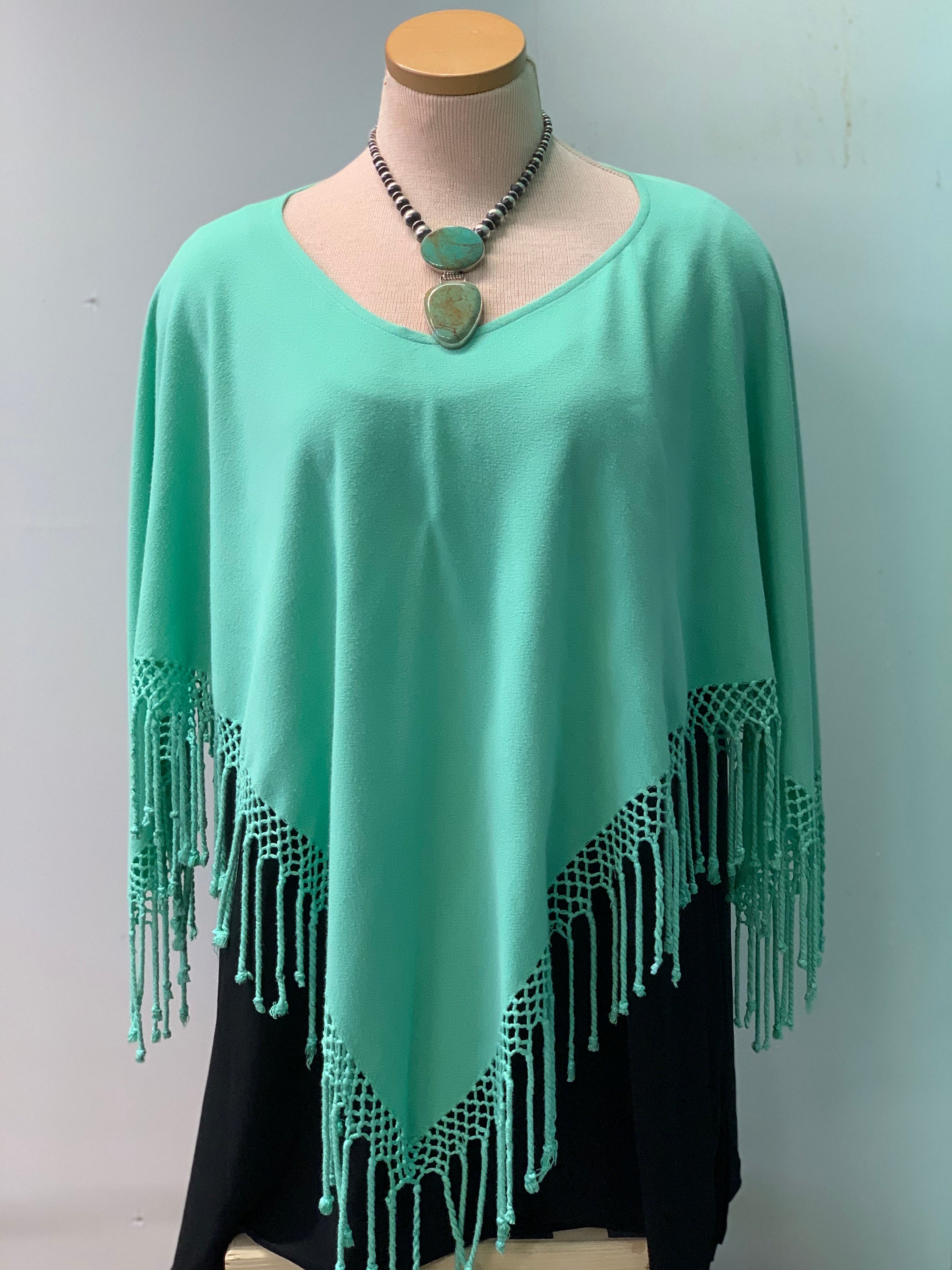 Fringed Poncho In Solid Colors