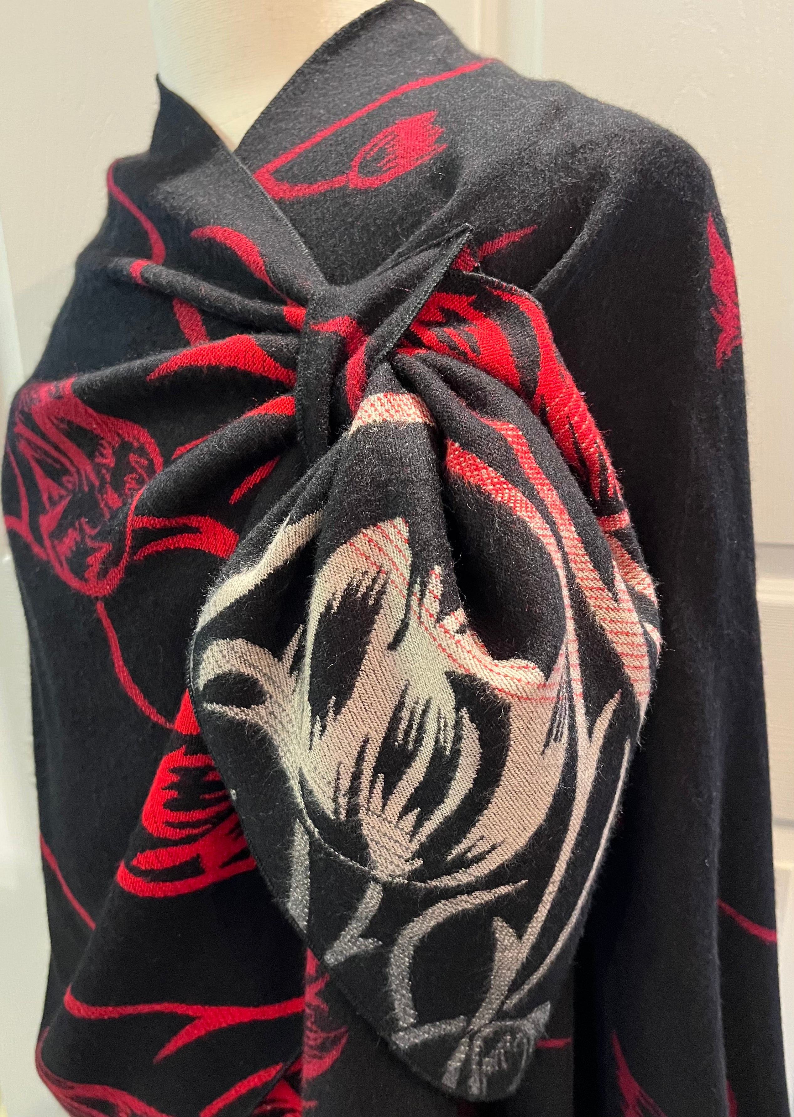 Black & Red printed  Reversible Cashmere Shawl