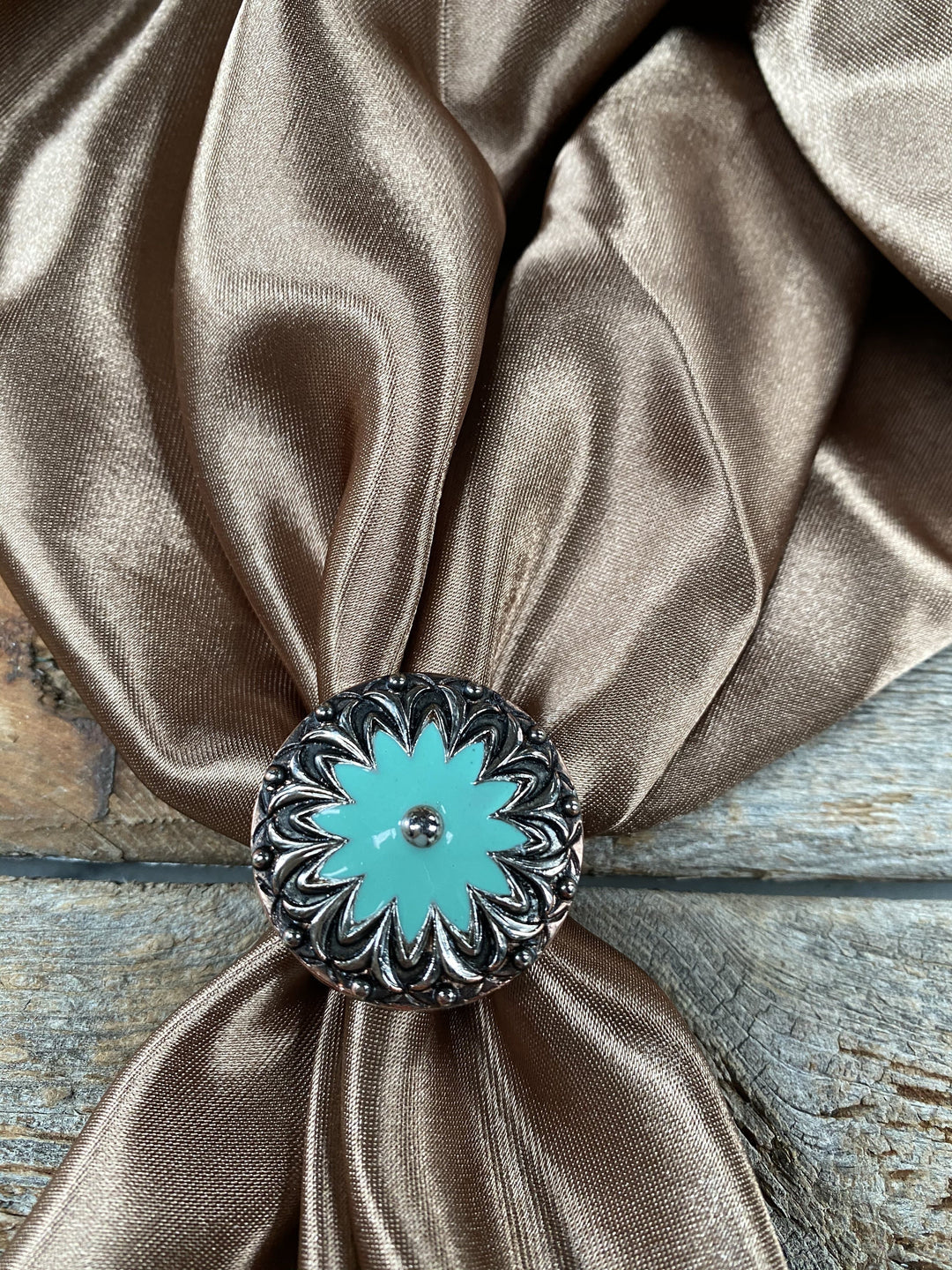 Antique Silver Turquoise Floral Scarf Slide