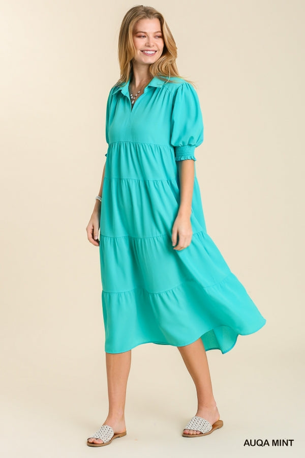 Turquoise Tiered Maxi Dress w/ Smocked Detail