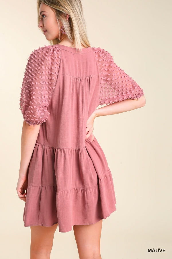 Rose Tiered Dress w/ Puff Sleeves