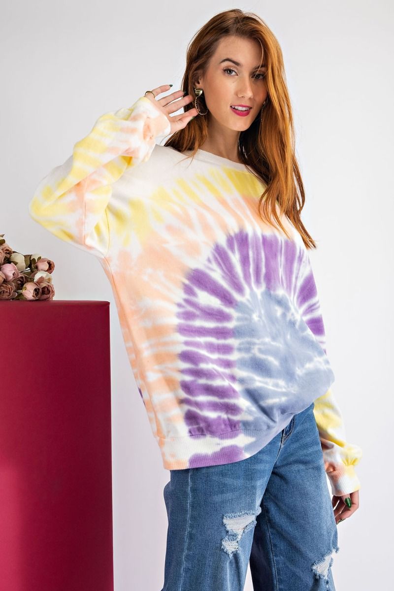 Rainbow Washed Terry Knit Pullover Top