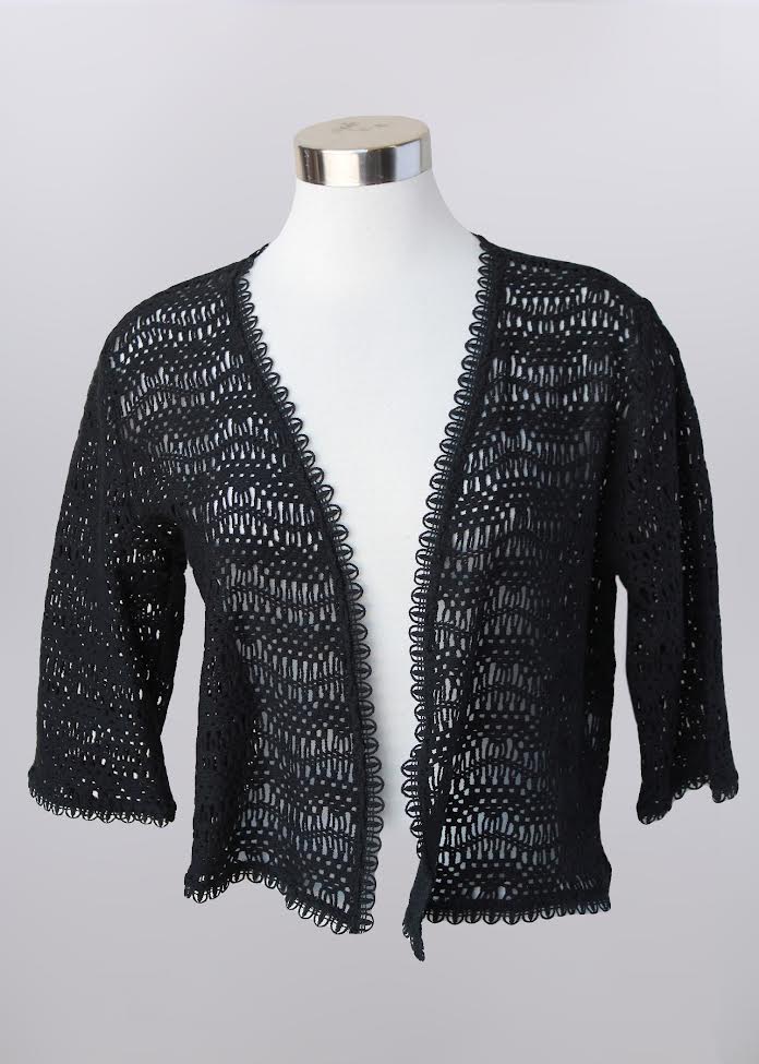 Black Cotton Crochet Shrug