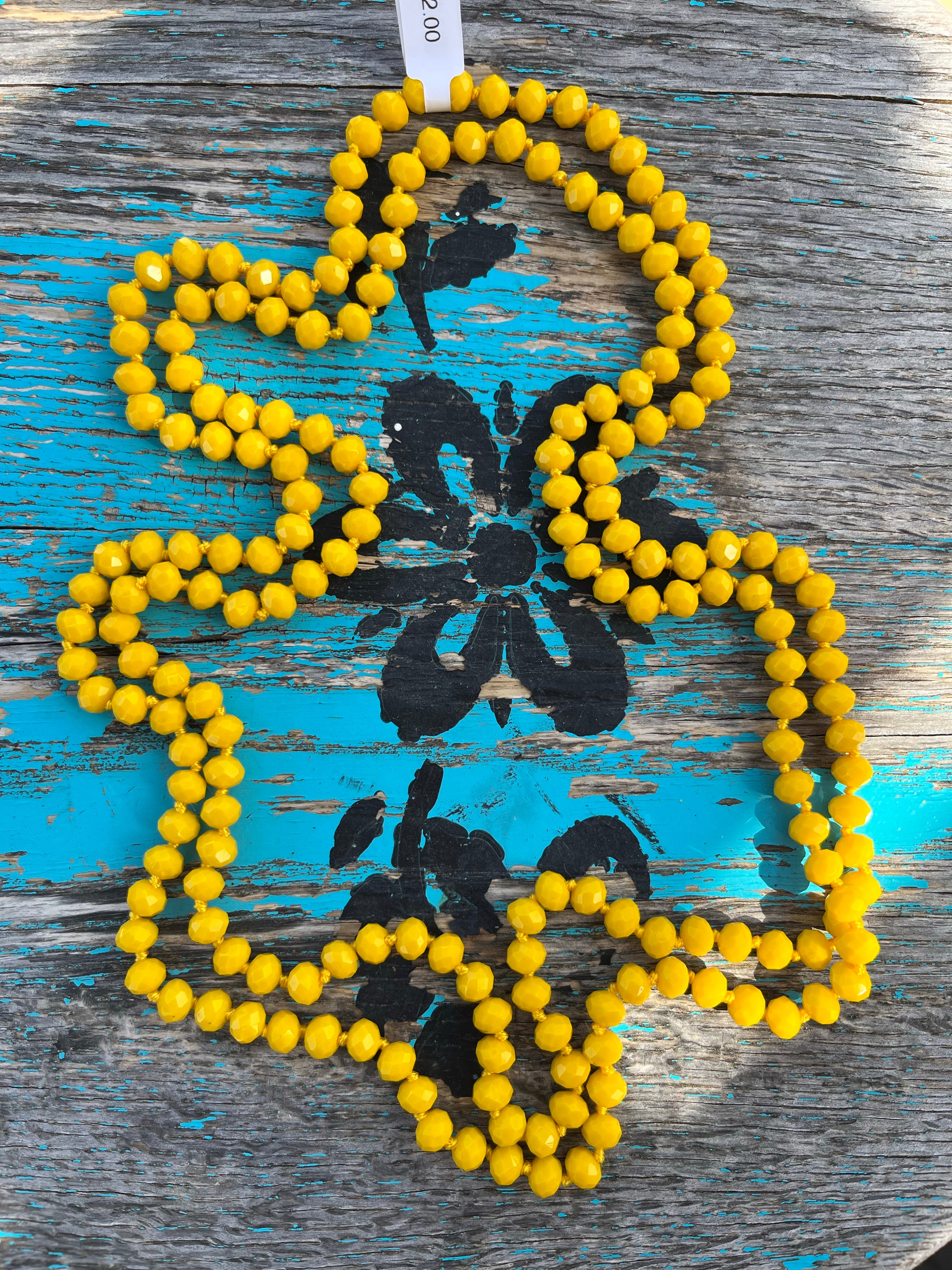 60" Hand Knotted YELLOW Bead Necklace