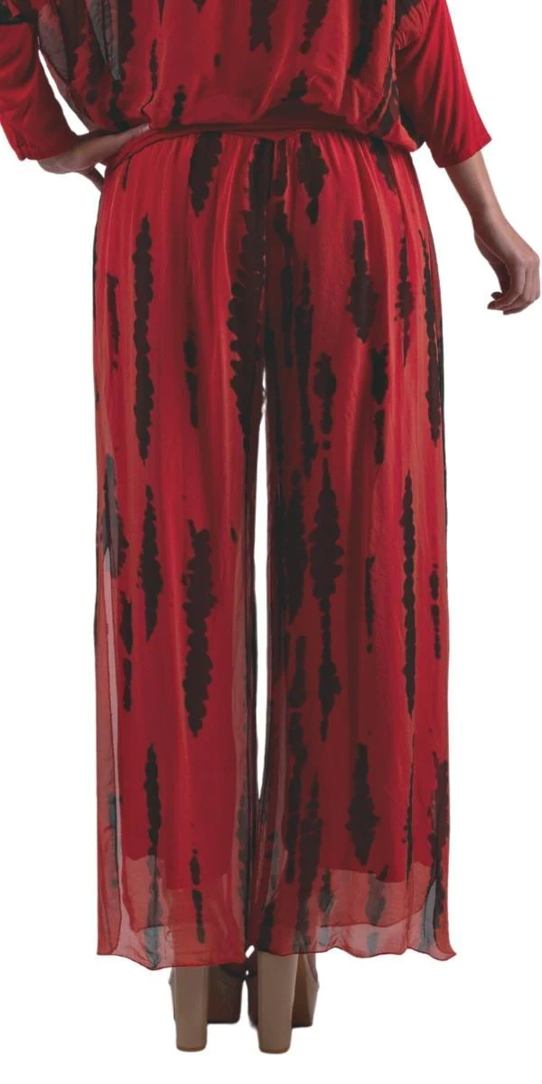 Black & Red Tie Dye Silk Pant w/ Side Slit