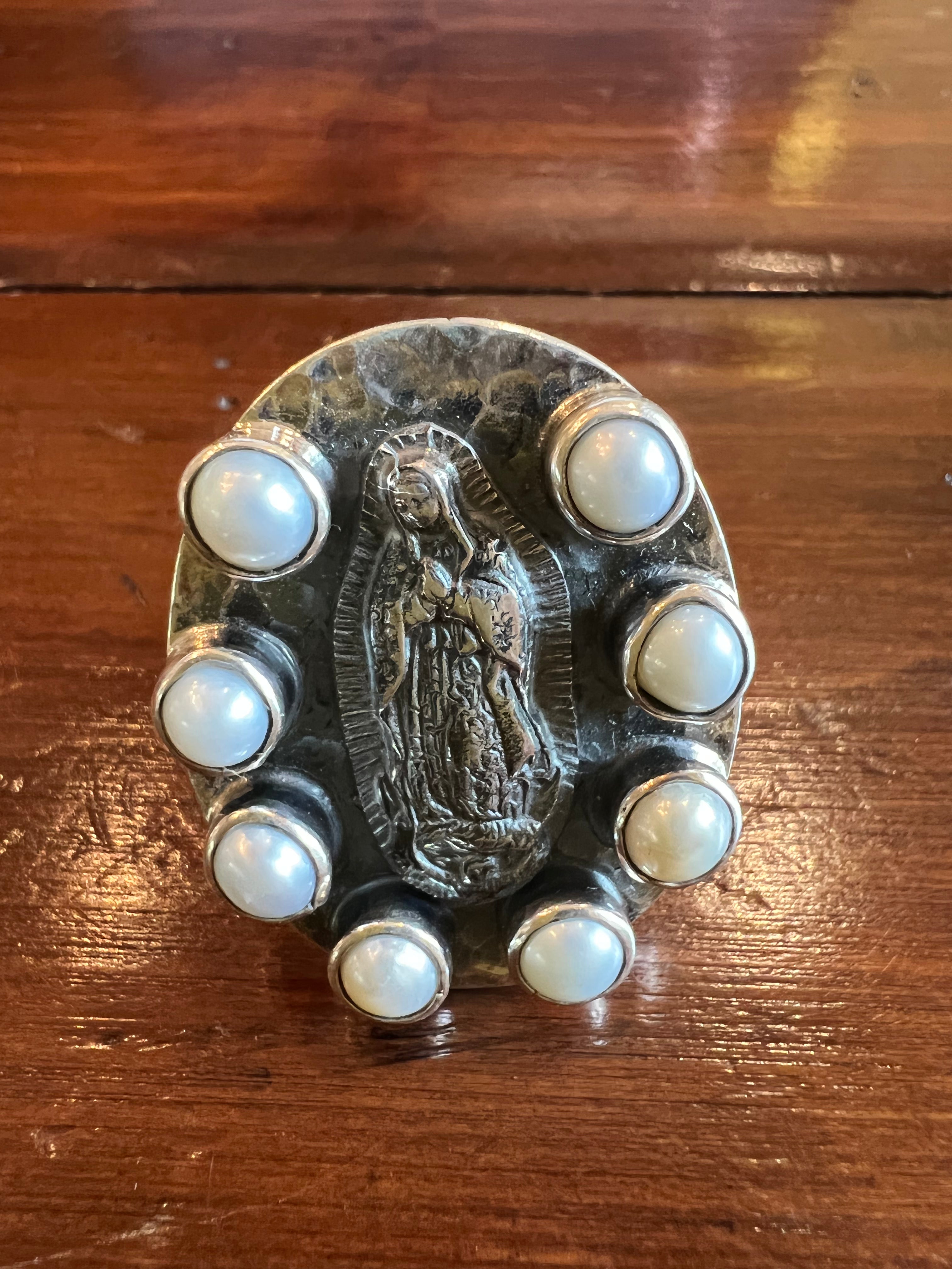 Virgen de Guadalupe Sterling Silver & Pearl Oval Ring