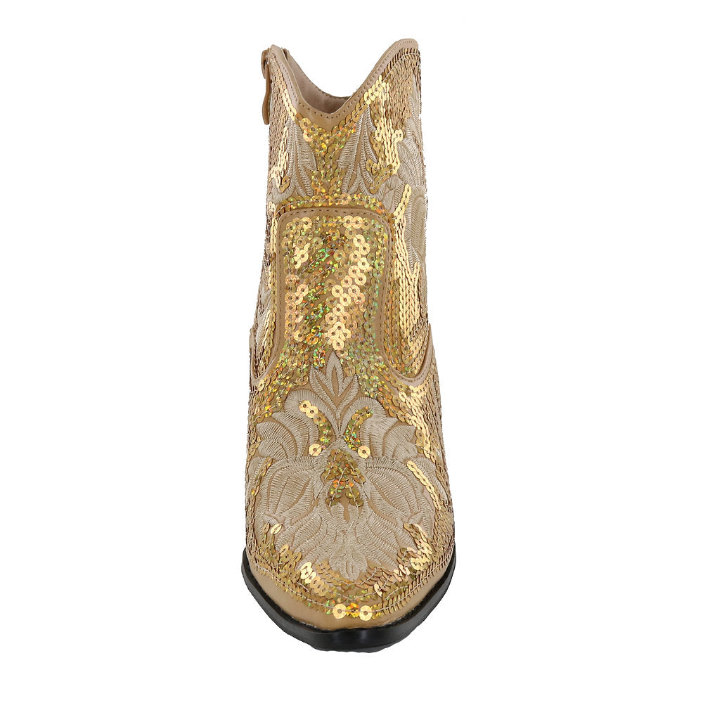 Gold Short Bling & Embroidered Boots w/ Zipper