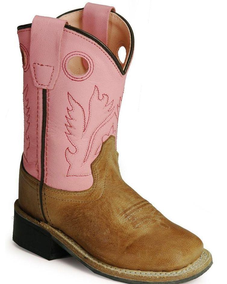 Old West Kids Tan/Pink Square Boots