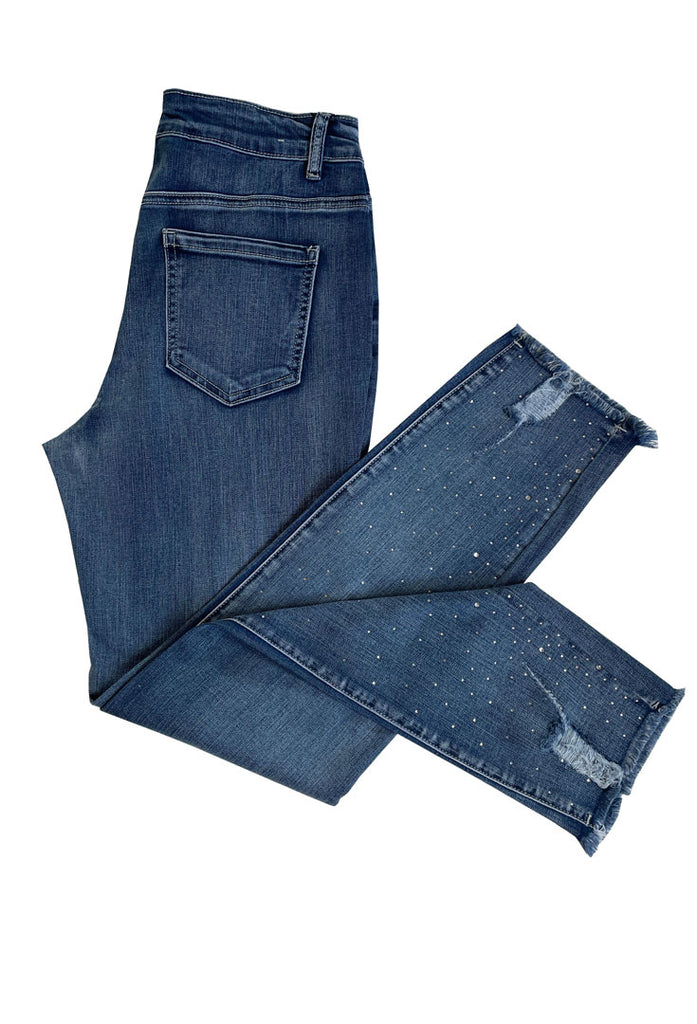Ethyl Ankle Jeans w/ Scattered Stones