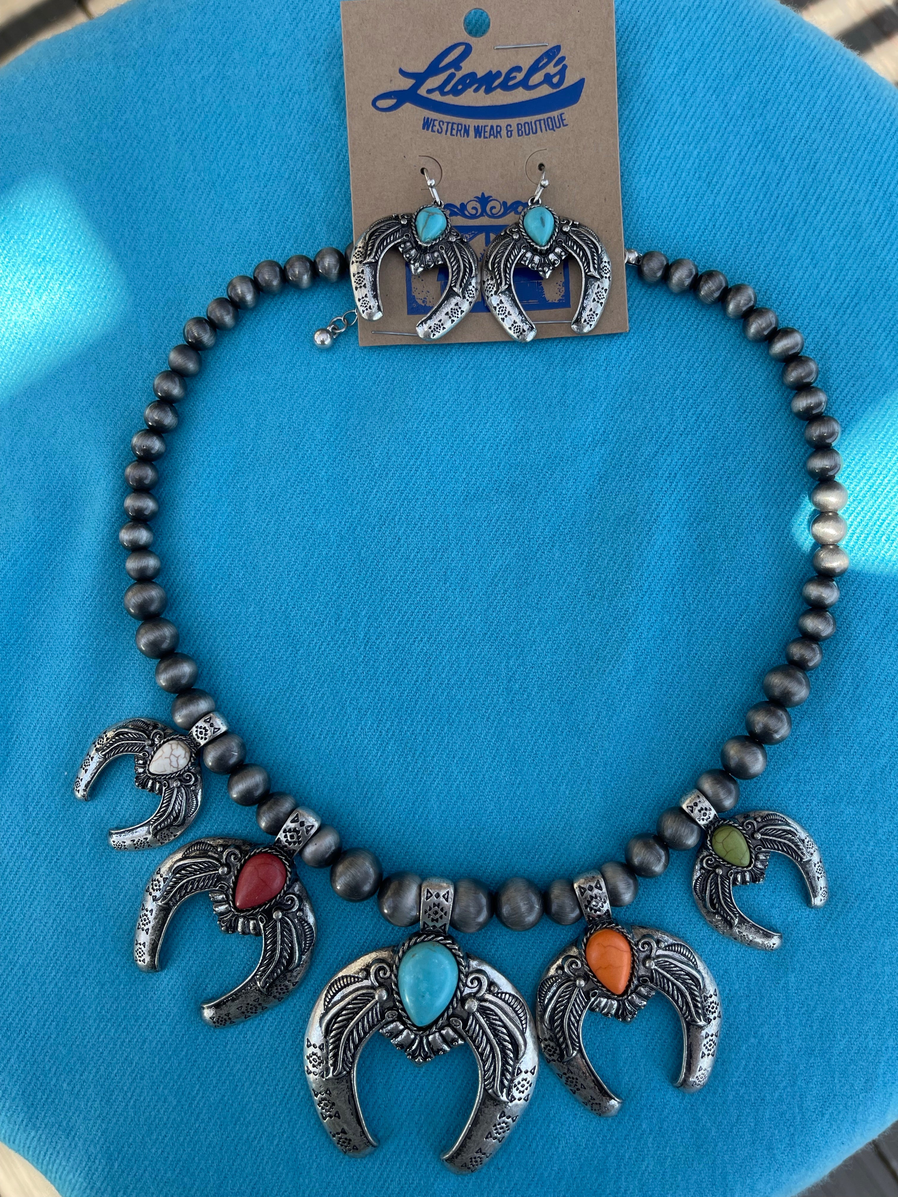 Multi Stone Navajo Pearl Necklace Set