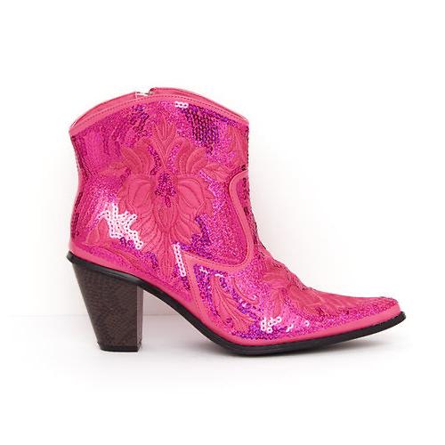 FUCHSIA Short Sequin & Embroidered Boots w/ Zipper
