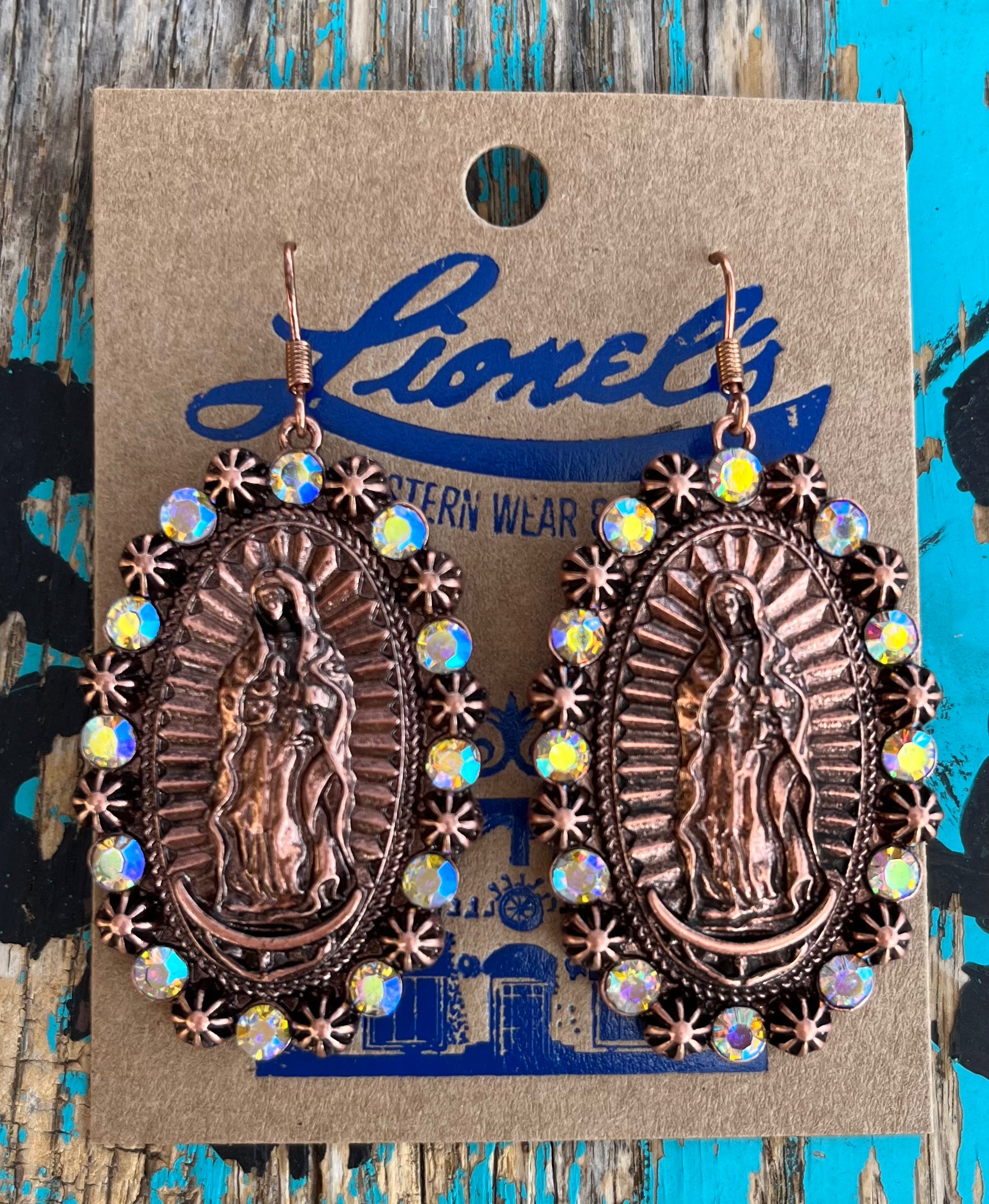 Virgen de Guadalupe Copper & Crystal Earrings