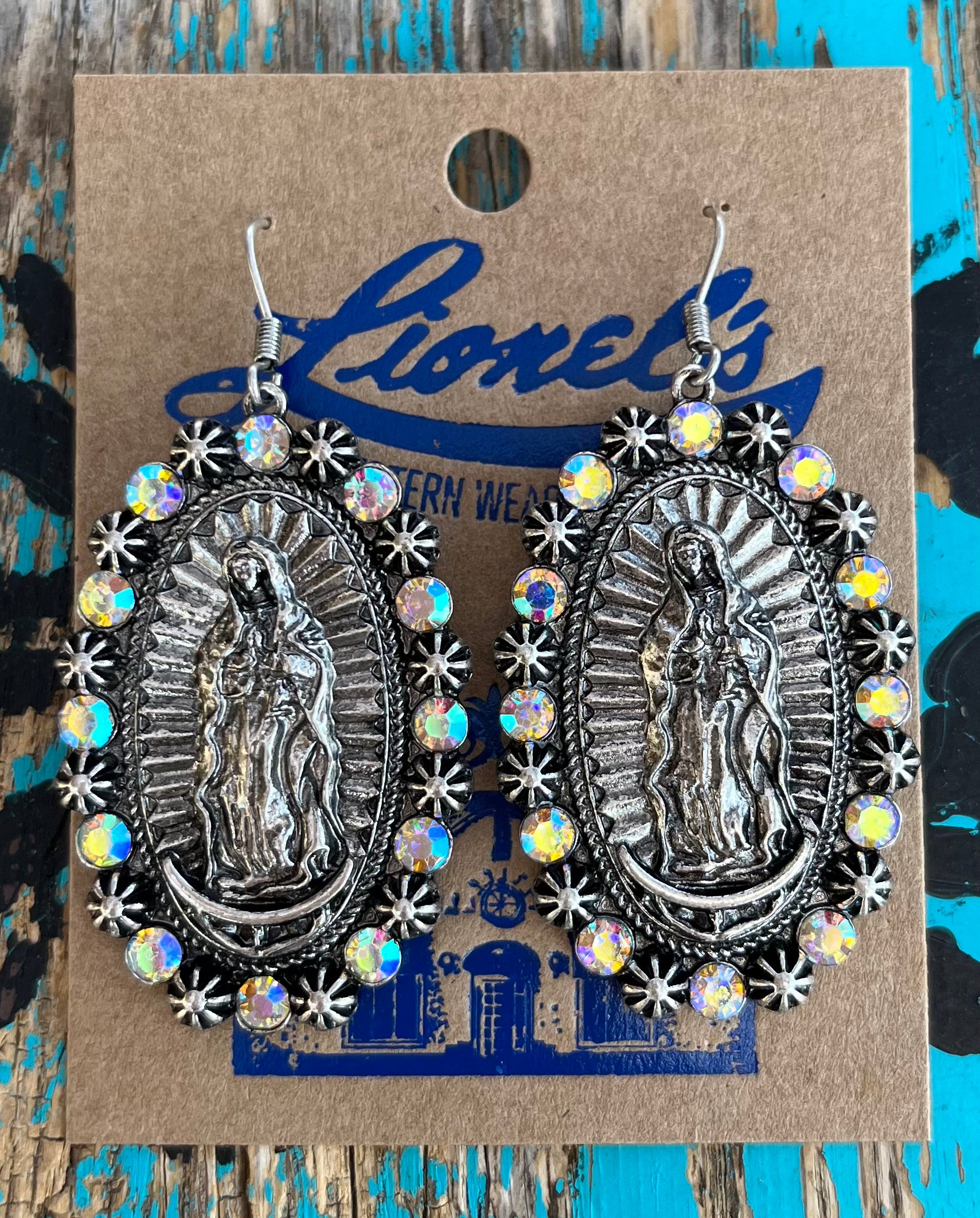 Virgen de Guadalupe Silver & Crystal Earrings