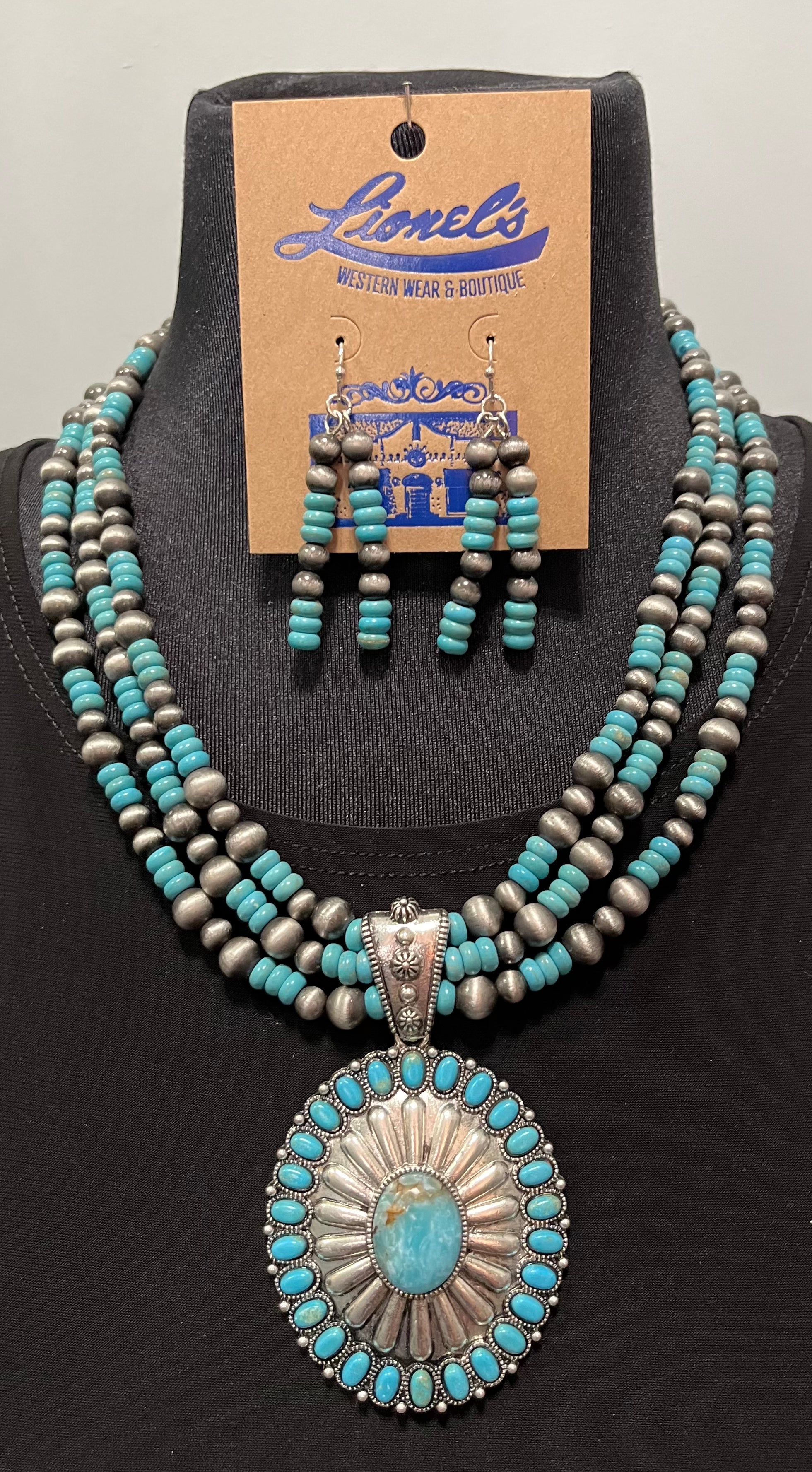 3 Strand Turquoise/Navajo Pearl Necklace Set