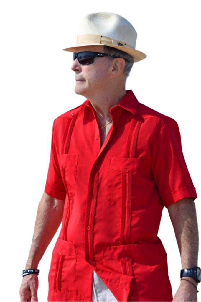 Men's Red Short Sleeve Guayabera