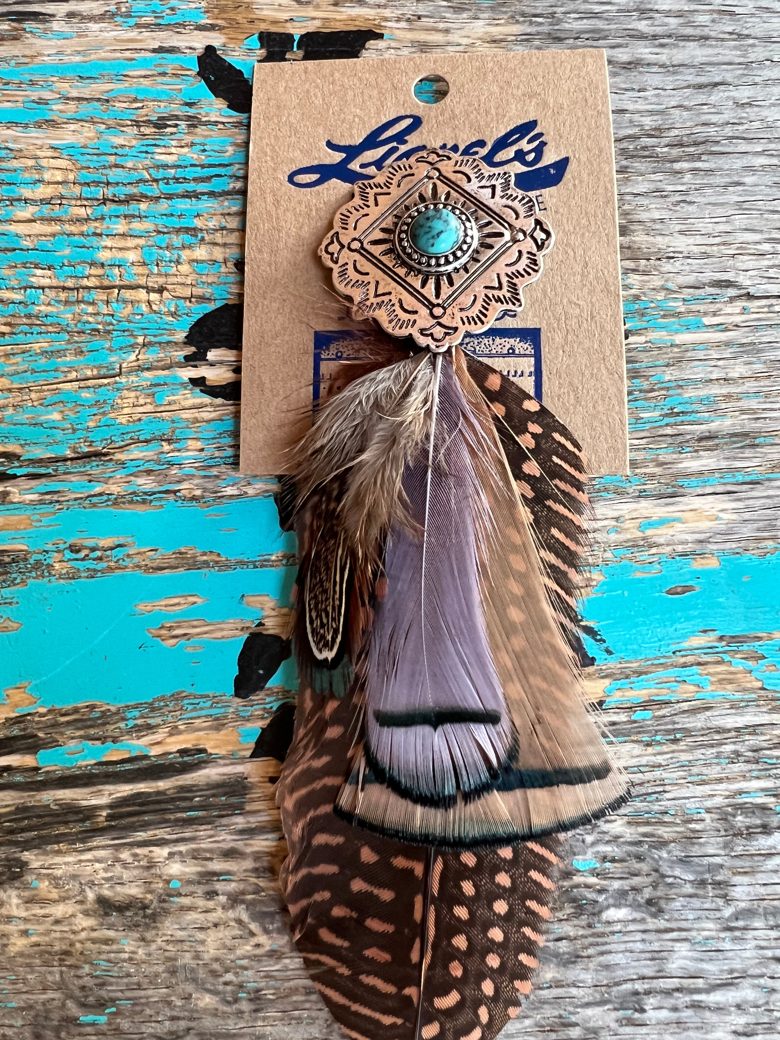 Concho & Multi Brown Feather Hat Pin