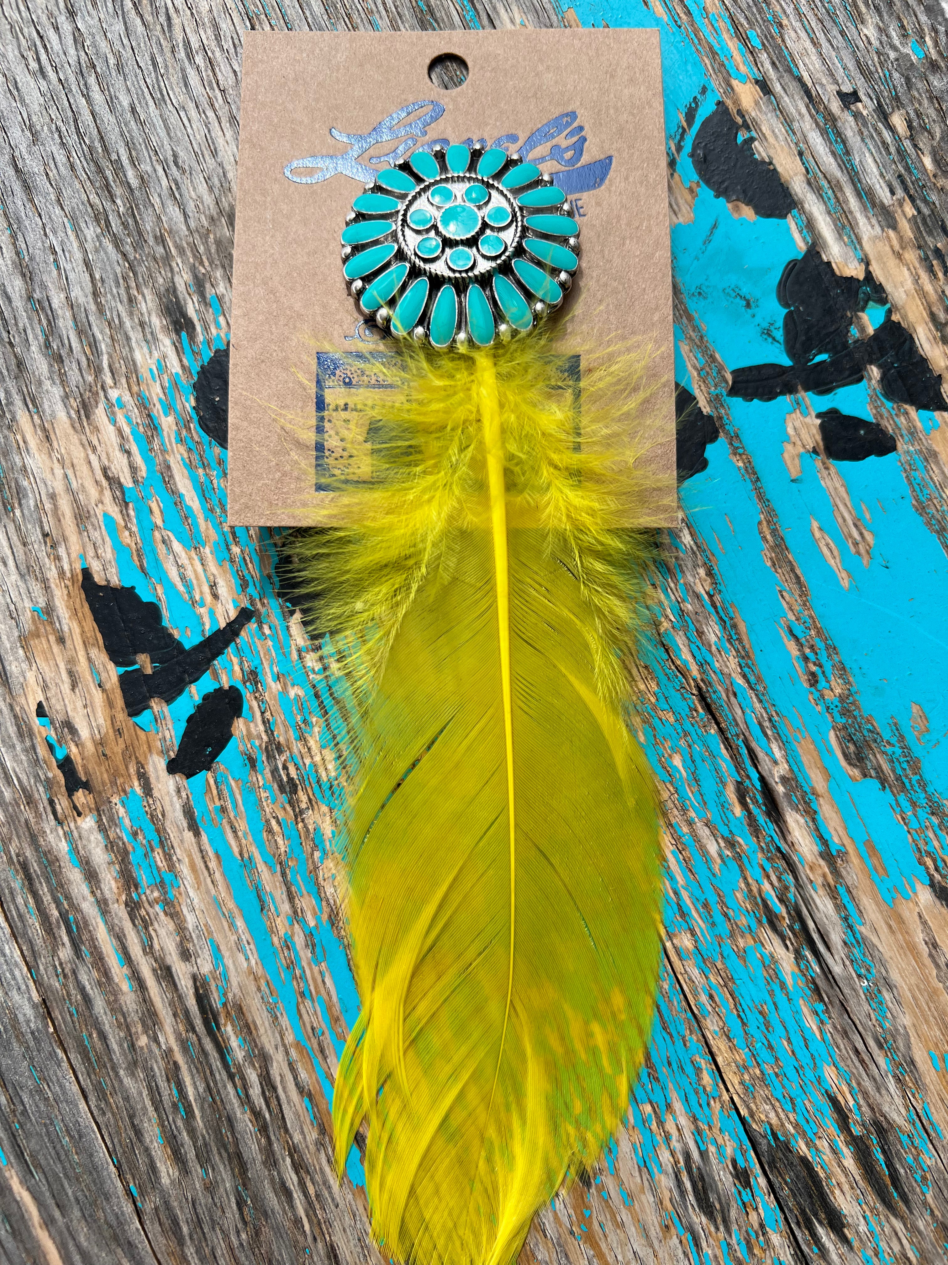 Concho & Turquoise Yellow Feather Hat Pin