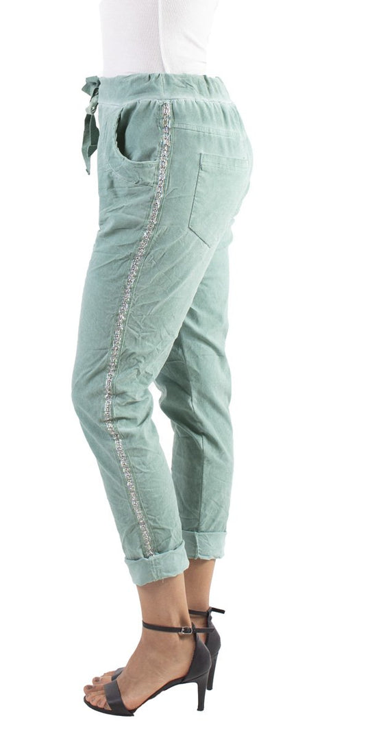 Lake Green Italian One Size Pant w/ Silver Stud Side Seam