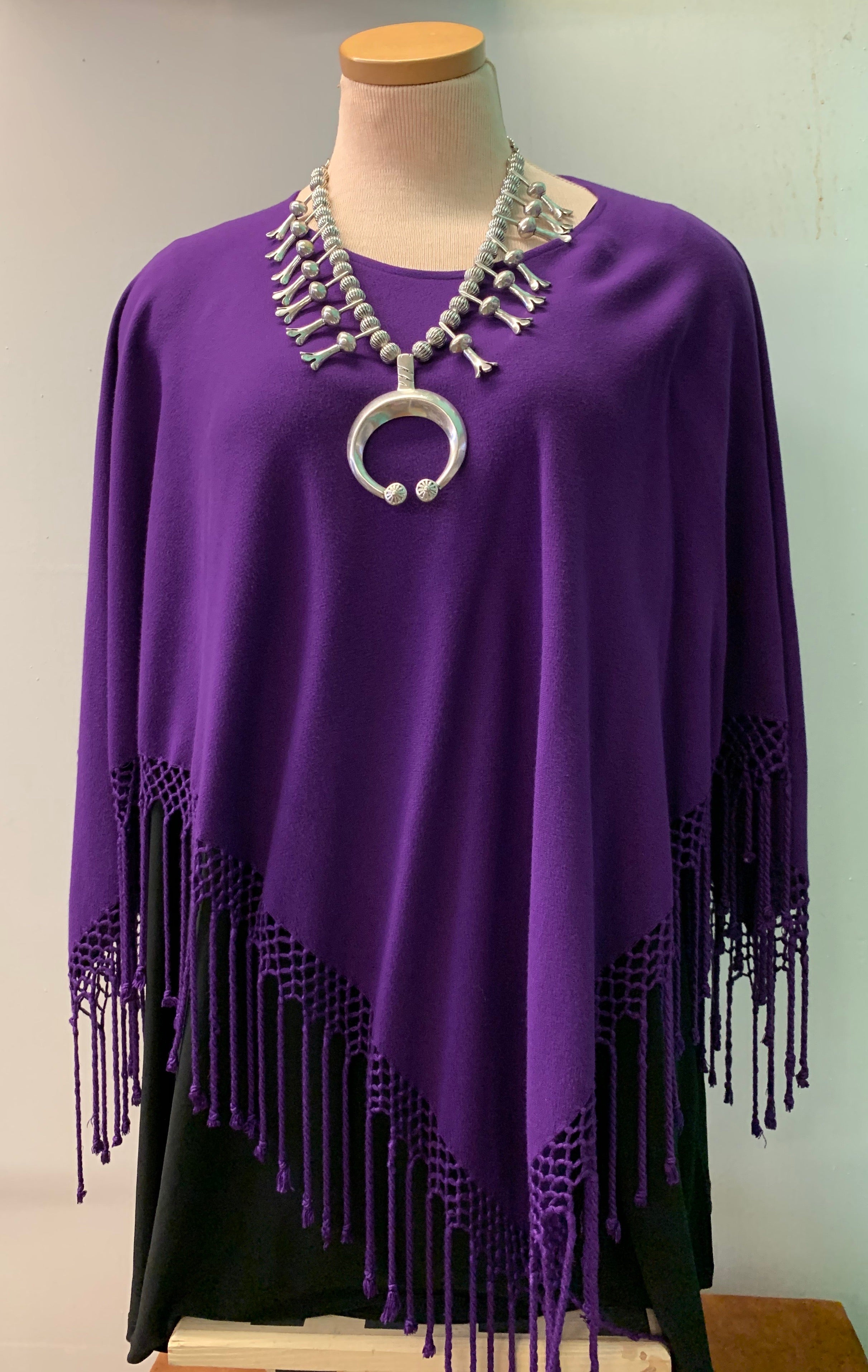 Fringed Poncho In Solid Colors