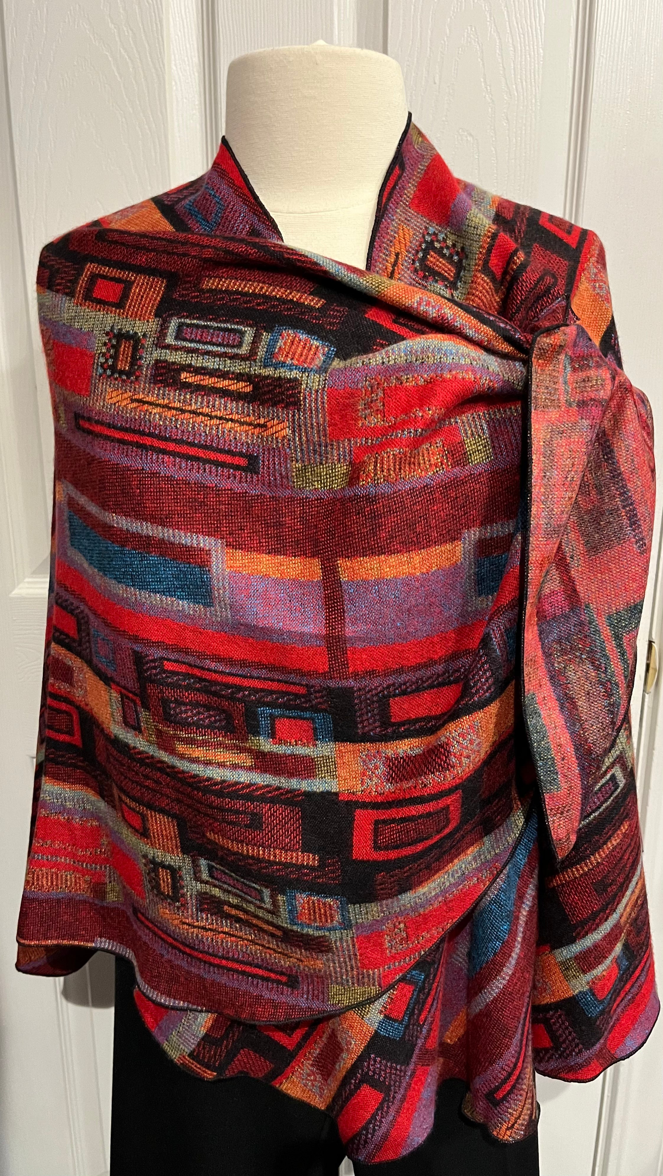 Multi Red Reversible Cashmere Shawl