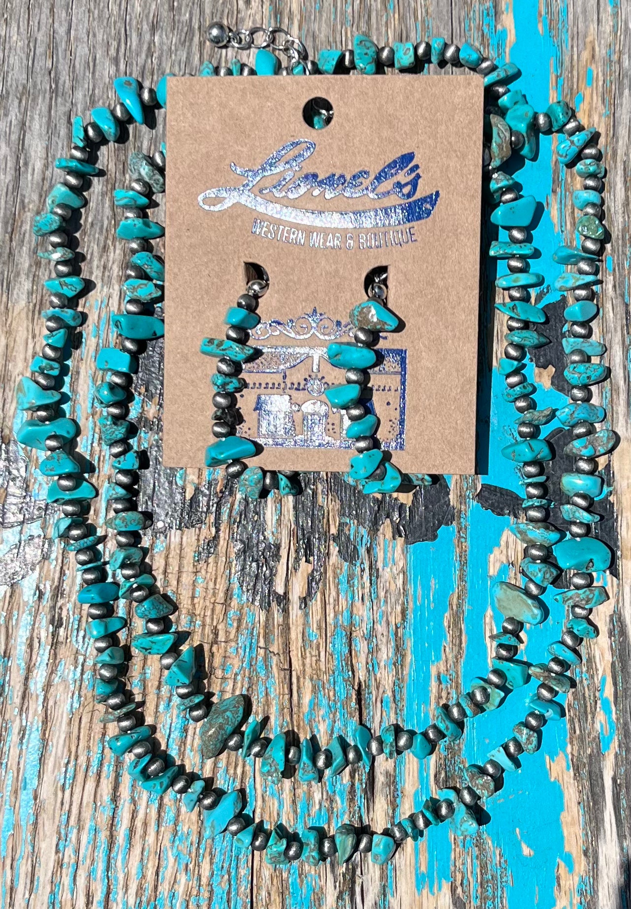 44" Turquoise Nuggets on Antique Silver