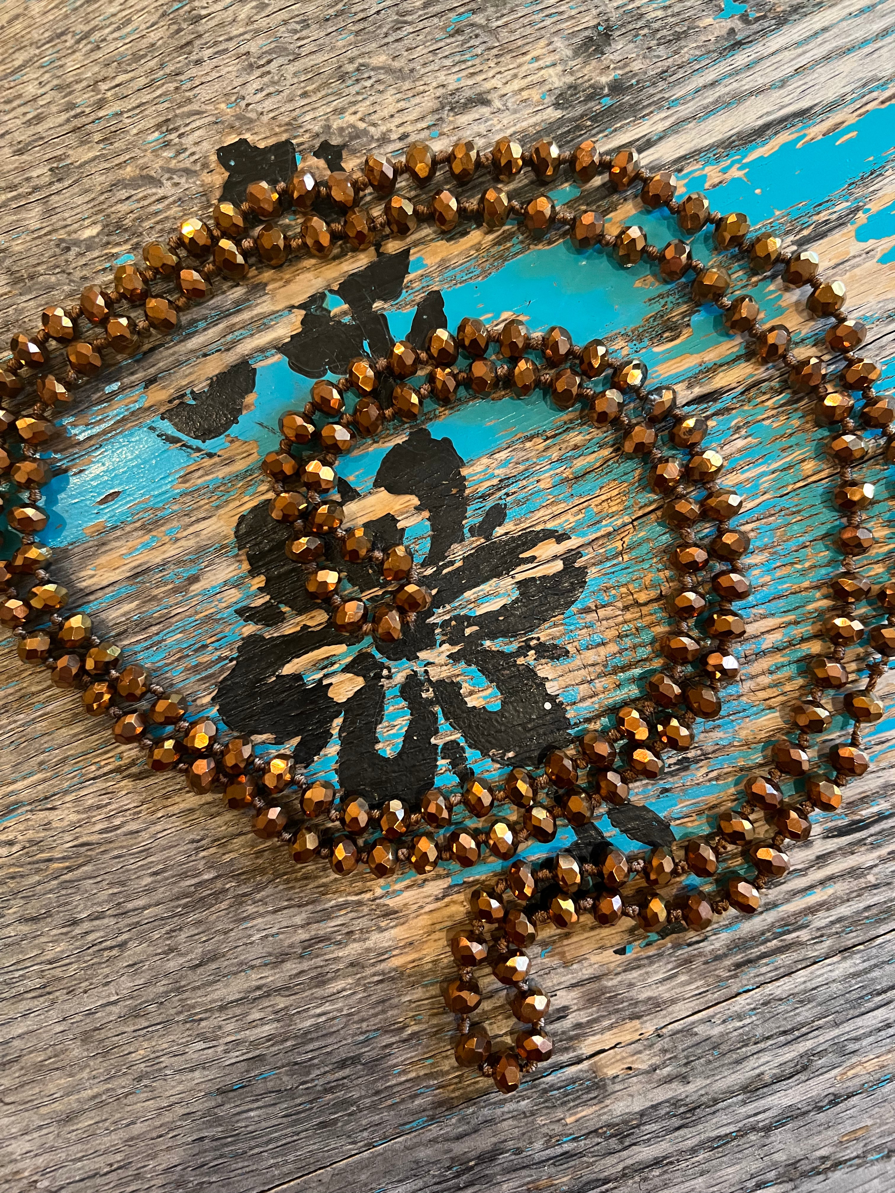 60" Hand Knotted  Copper Bead Necklace