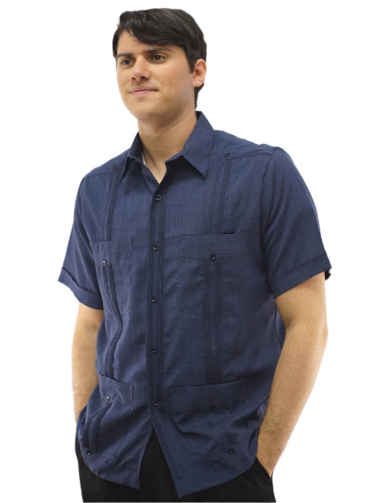 Men's Navy Short Sleeve Guayabera