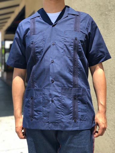 Men's Navy Short Sleeve Guayabera