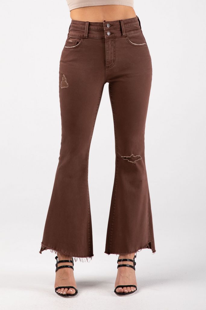 Mocha High Rise Flare Jeans by Ceros
