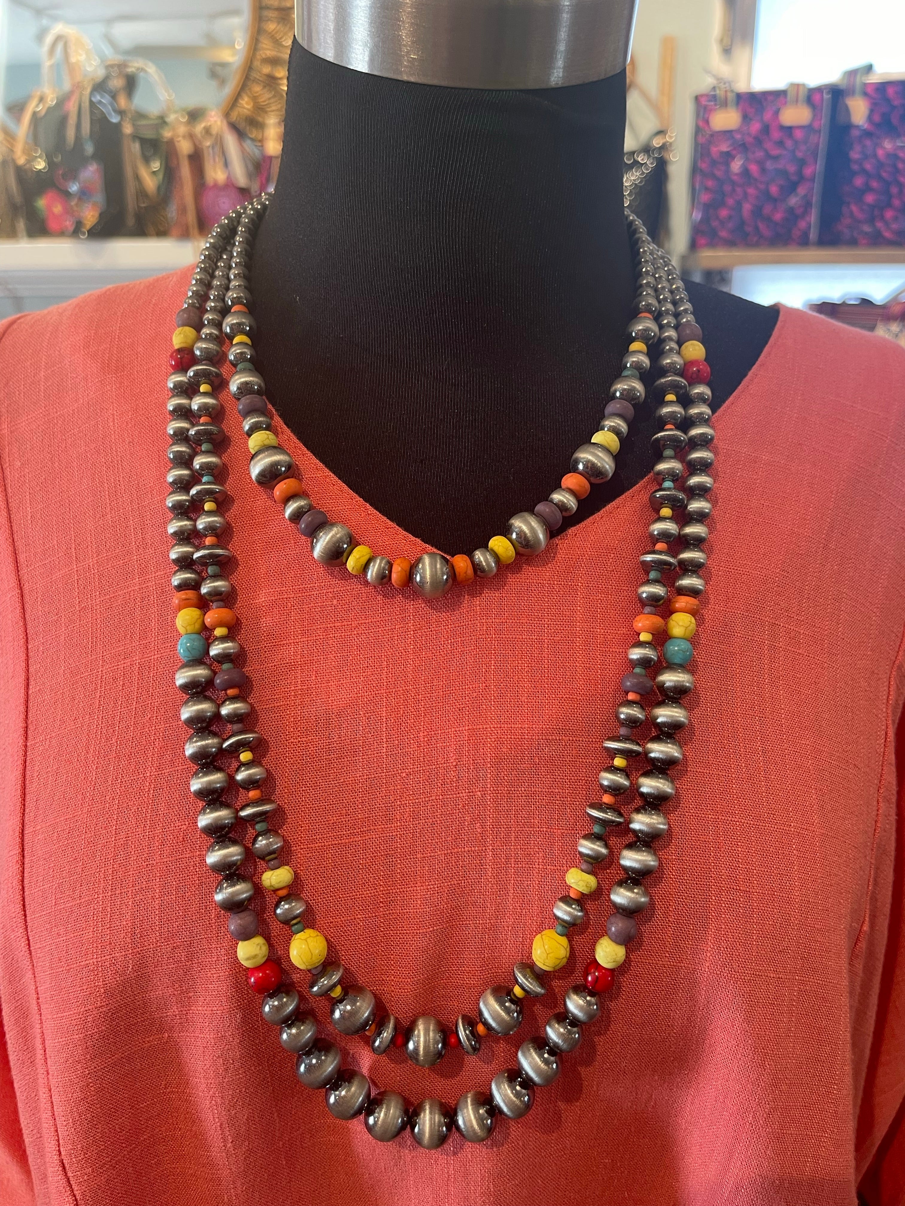 3 Strand Navajo Pearl Fashion Necklace w/ Earrings