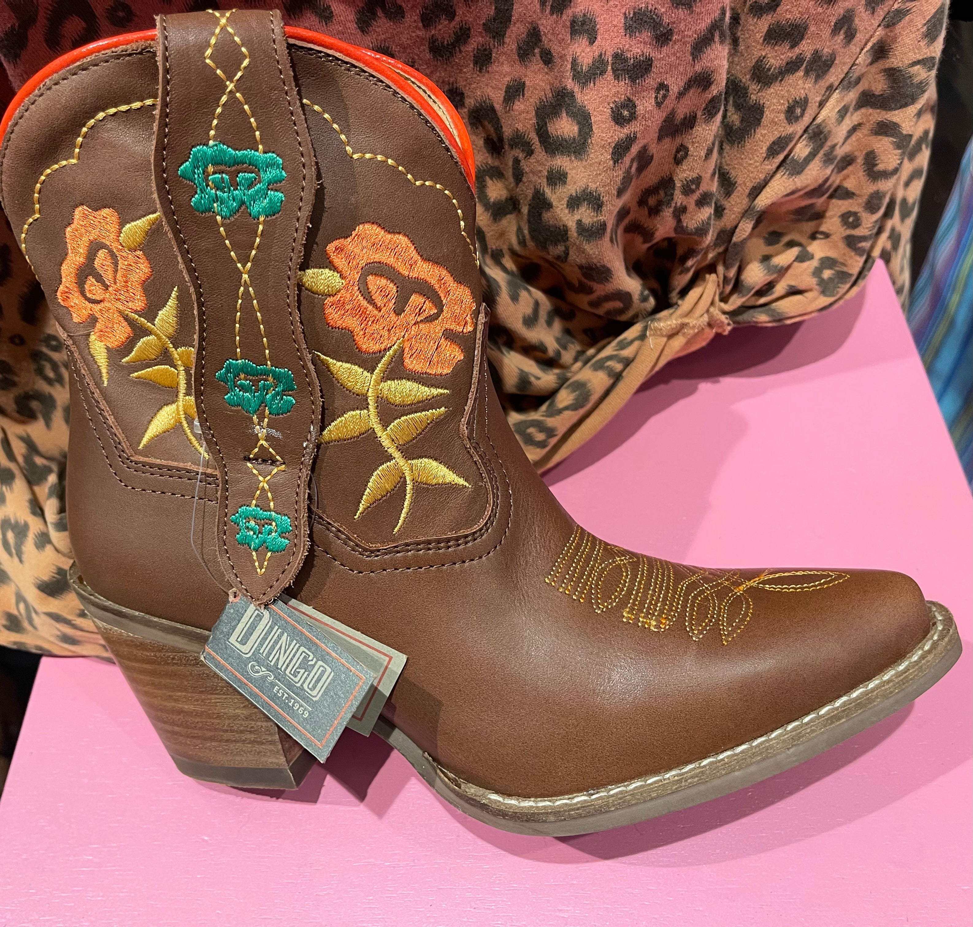 Brown Embroidered Bootie by Dingo
