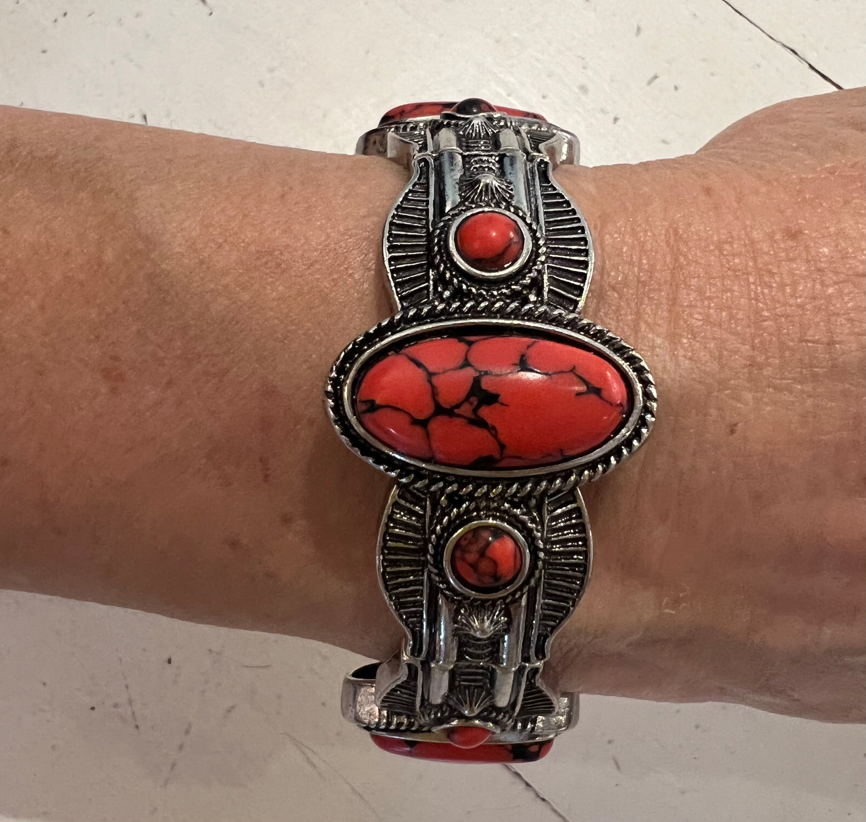 Red Stone Stretch Bracelet